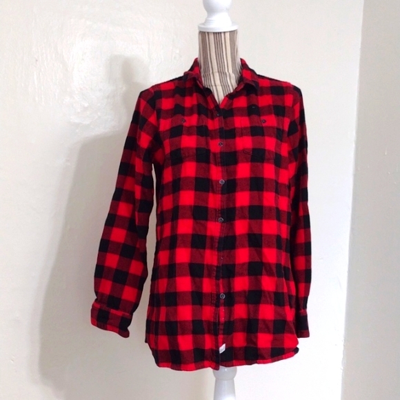 Woolrich Red Buffalo Check Pemberton Boyfriend Flannel Shirt Size S - Picture 2 of 11